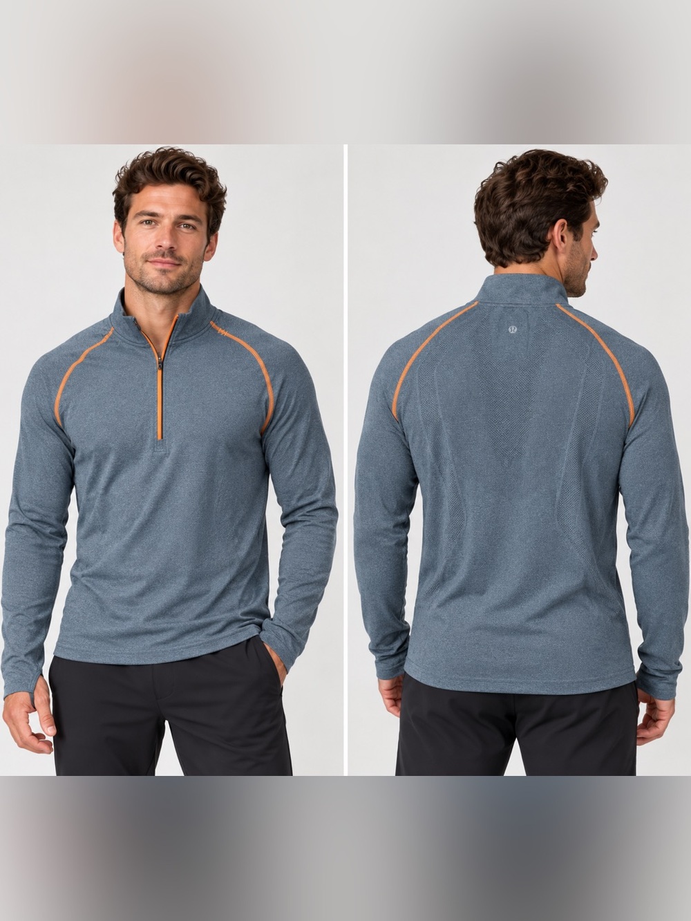 💙🧡 Lululemon Men’s Metal Vent Tech 1/2 Zip Pullover Gray/Orange • Estimated Size